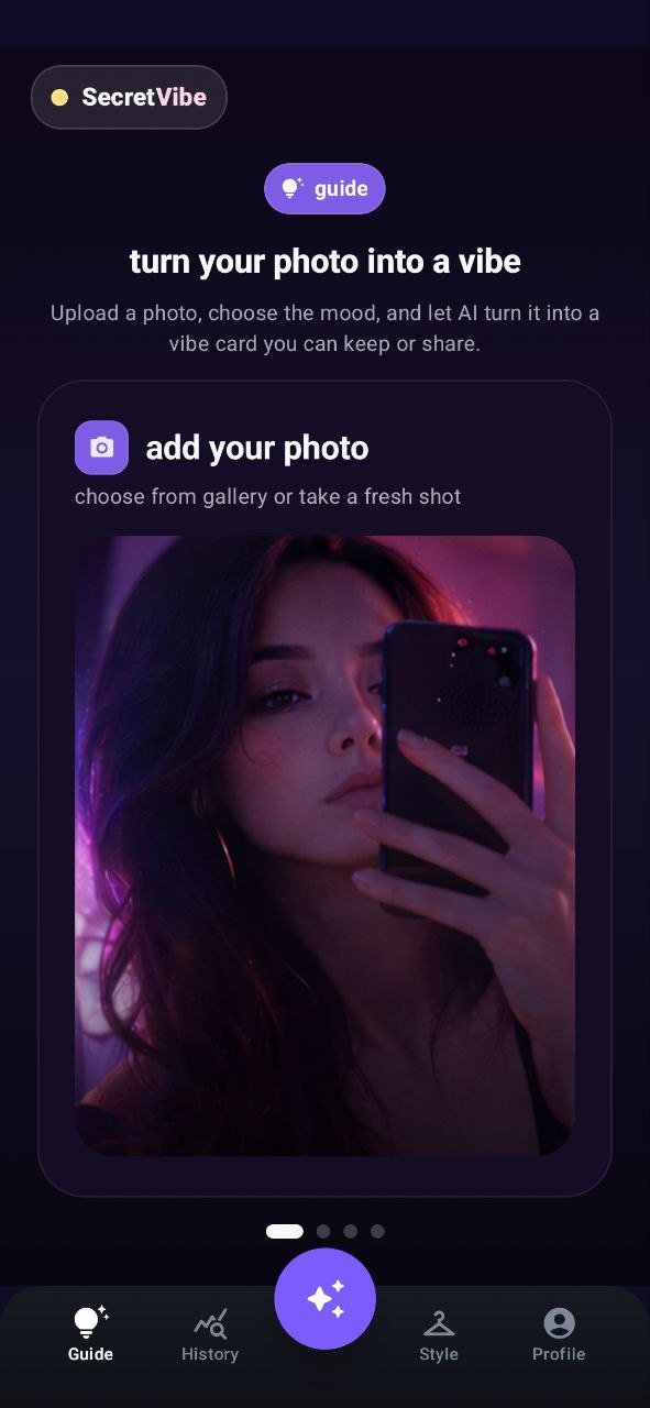 SecretVibe guide screen