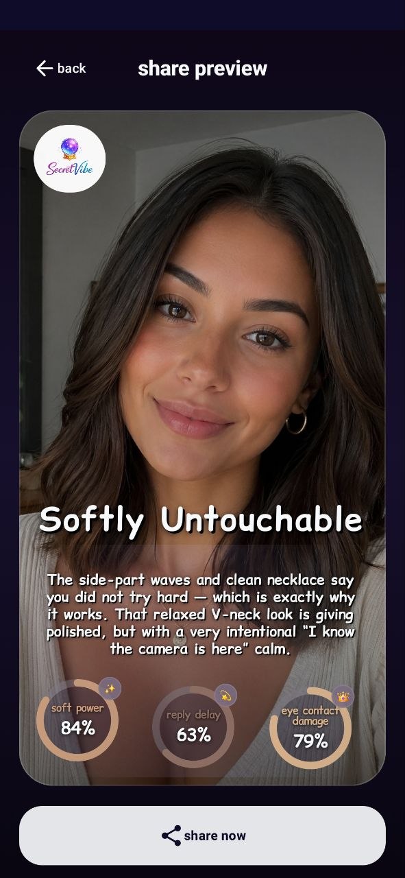 SecretVibe share preview screen