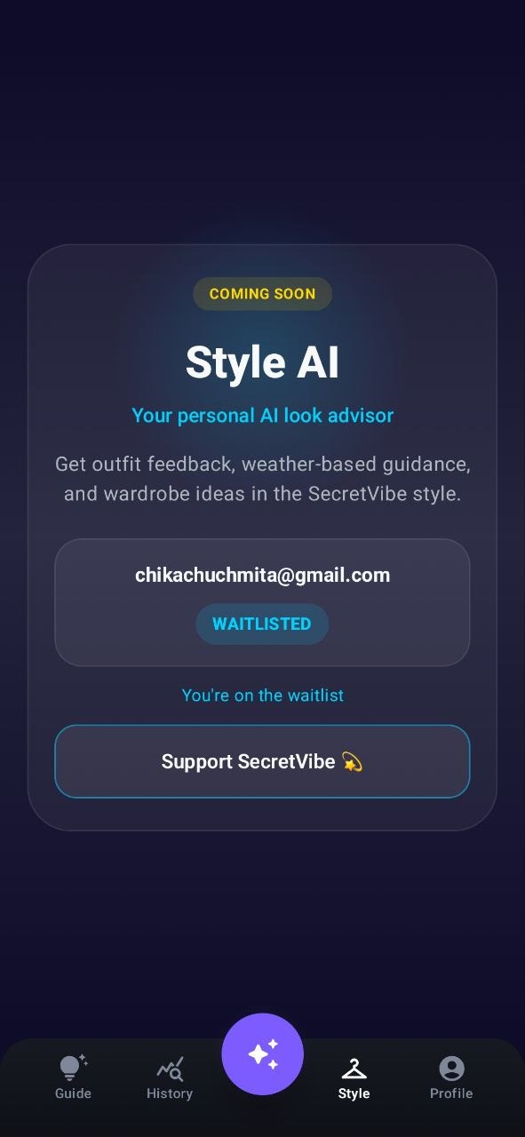 SecretVibe Style AI screen
